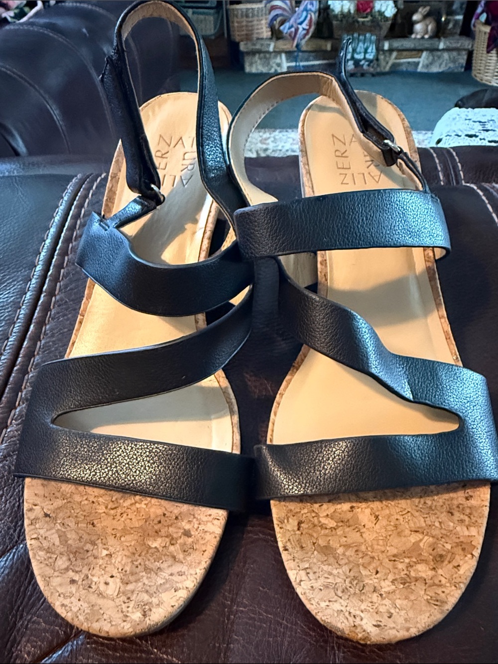 Naturalizer Black Cork-Strap Slingback Sandals